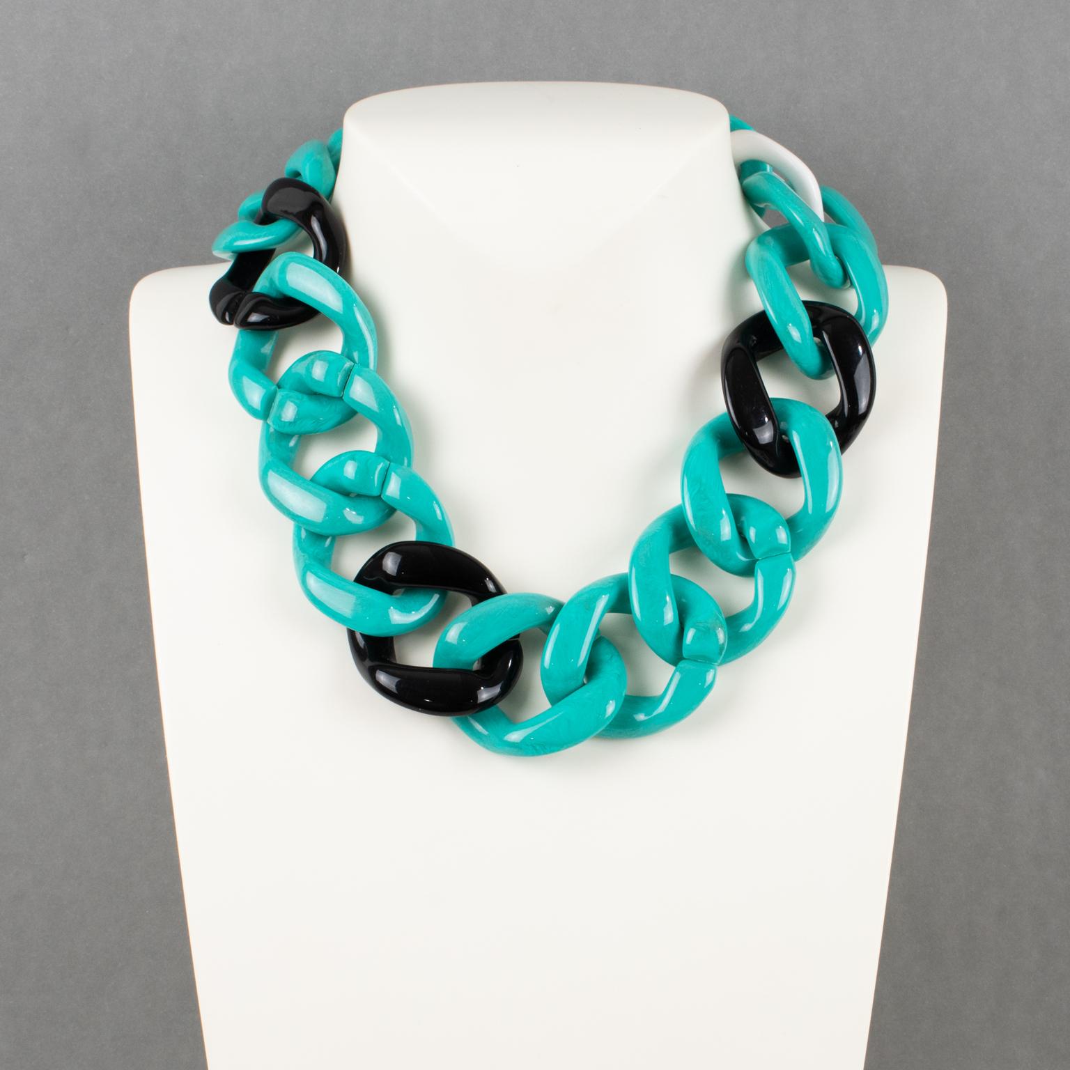 Modern Angela Caputi Italy Choker Necklace Massive Turquoise Resin Chain For Sale