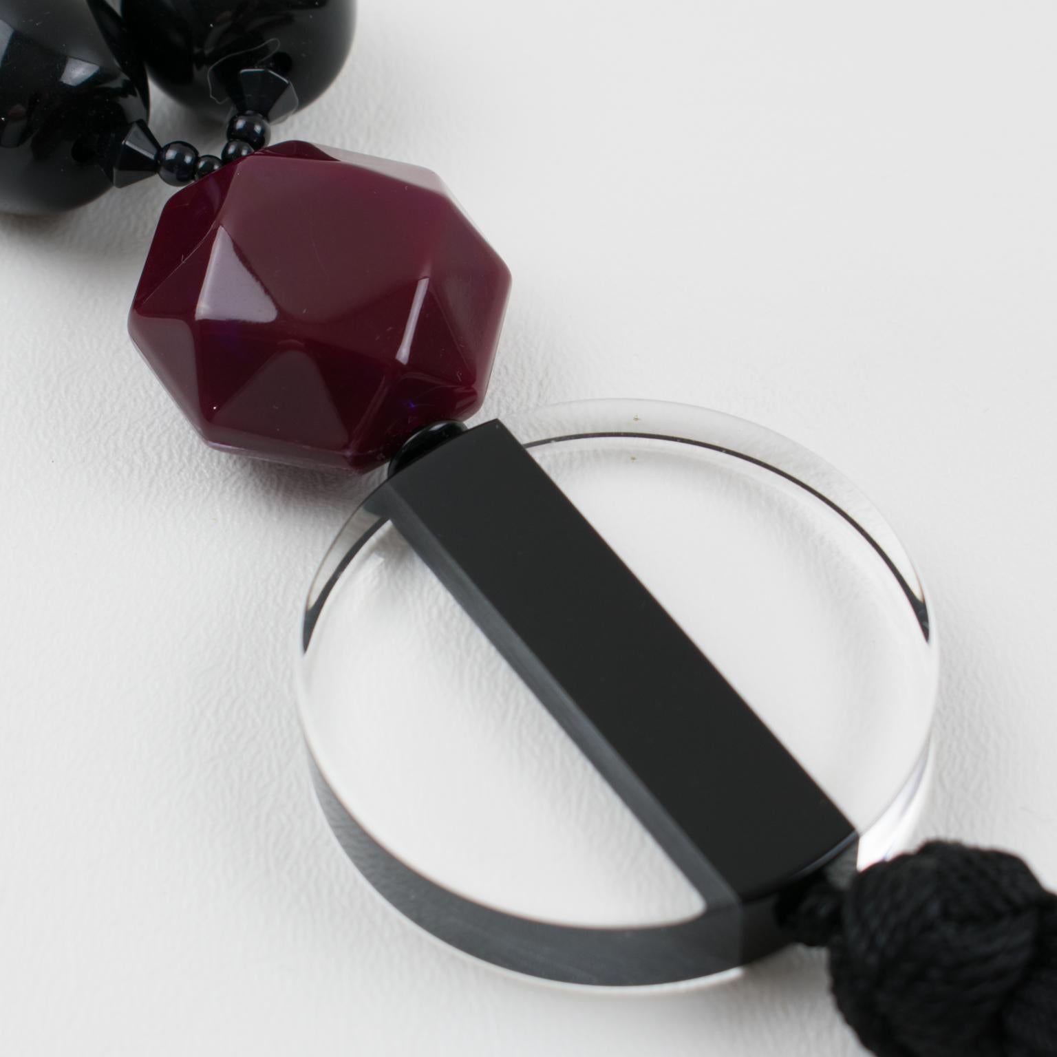 Angela Caputi Art Deco Inspired Long Necklace Black Resin and Tassel 3