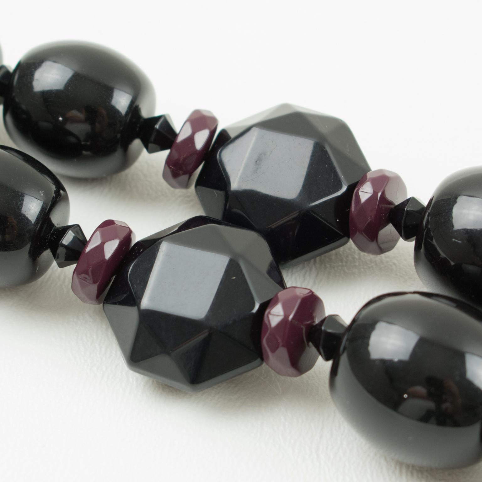 Angela Caputi Art Deco Inspired Long Necklace Black Resin and Tassel 4