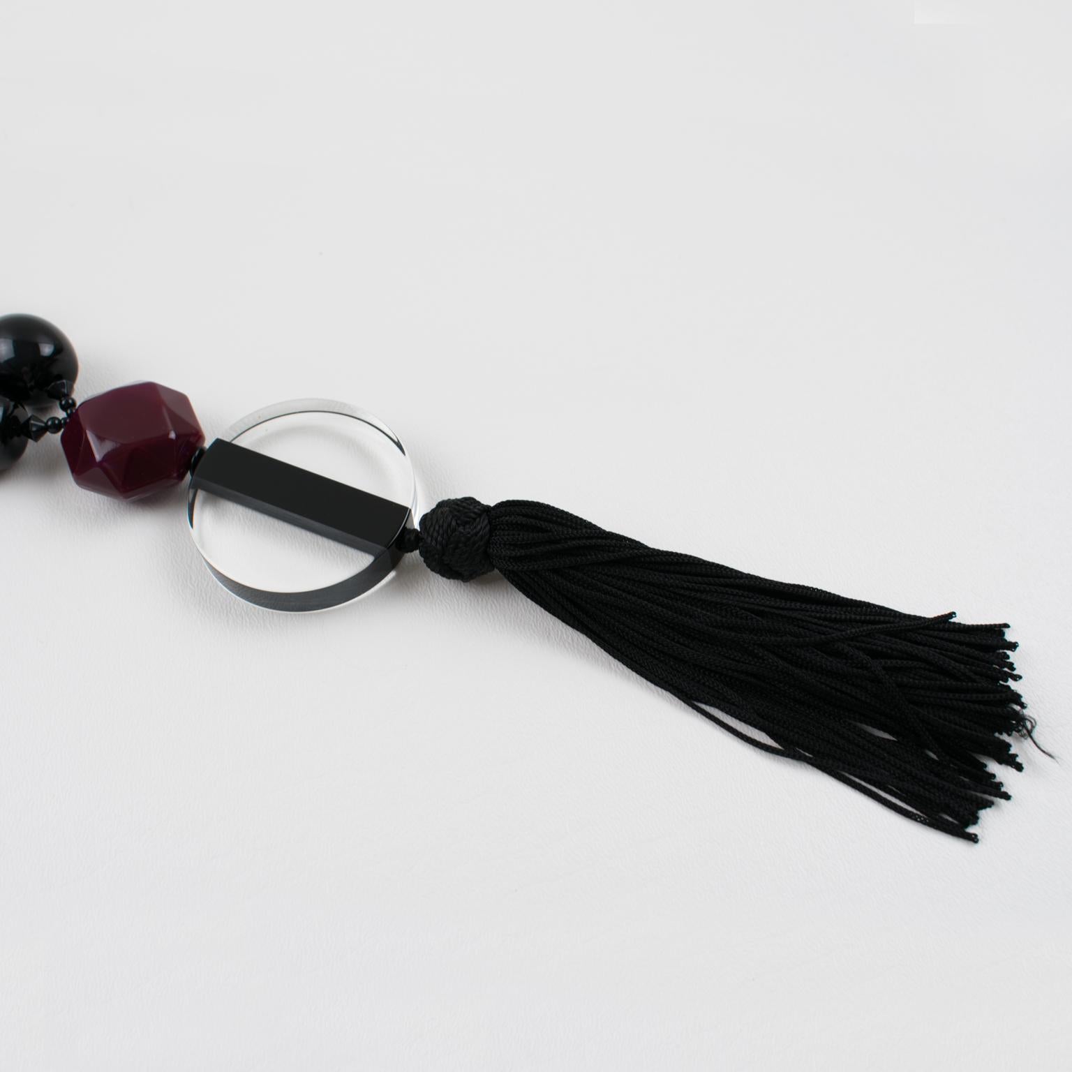 Angela Caputi Art Deco Inspired Long Necklace Black Resin and Tassel 1