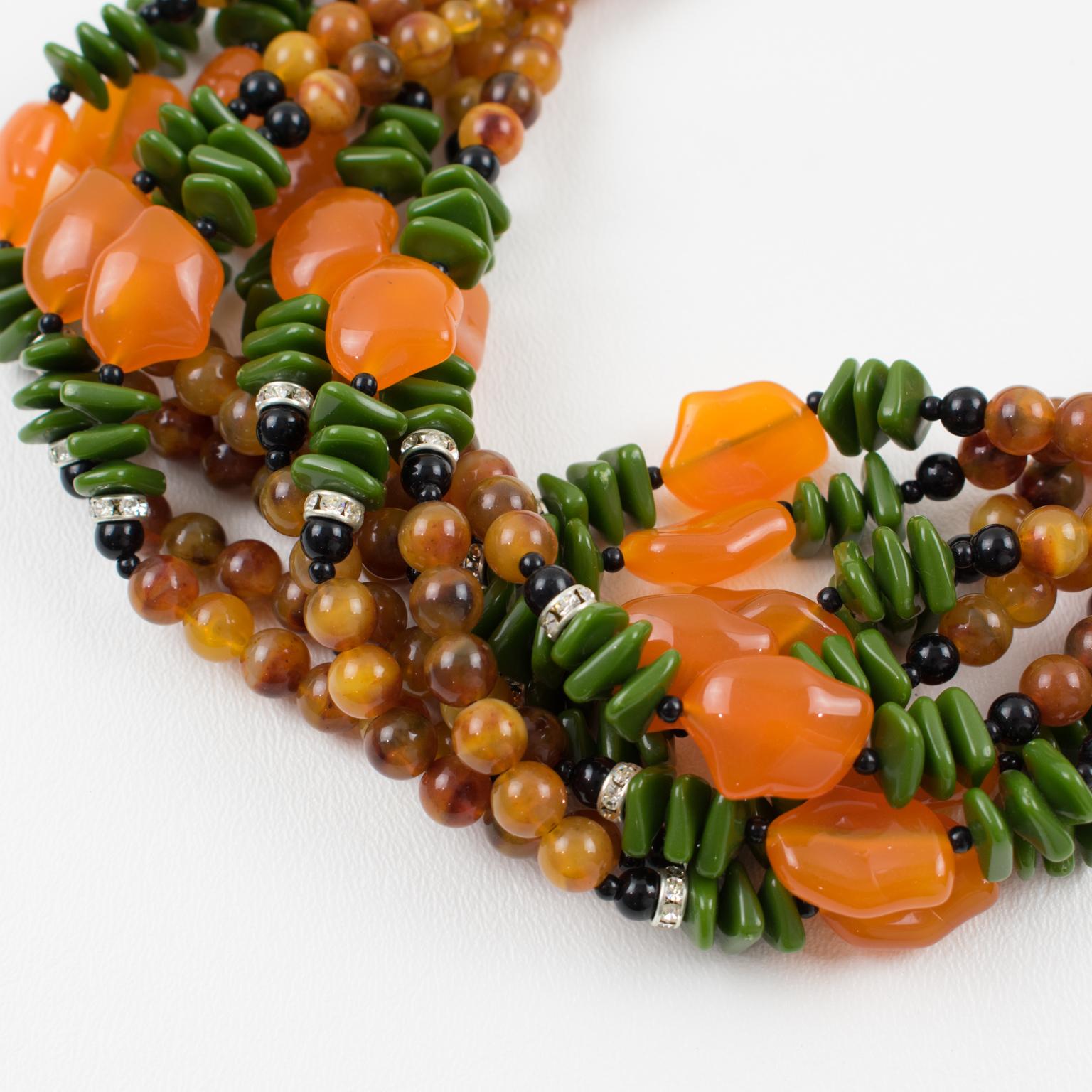 Angela Caputi Multi-Strand Resin Necklace Saffron Green Orange 5