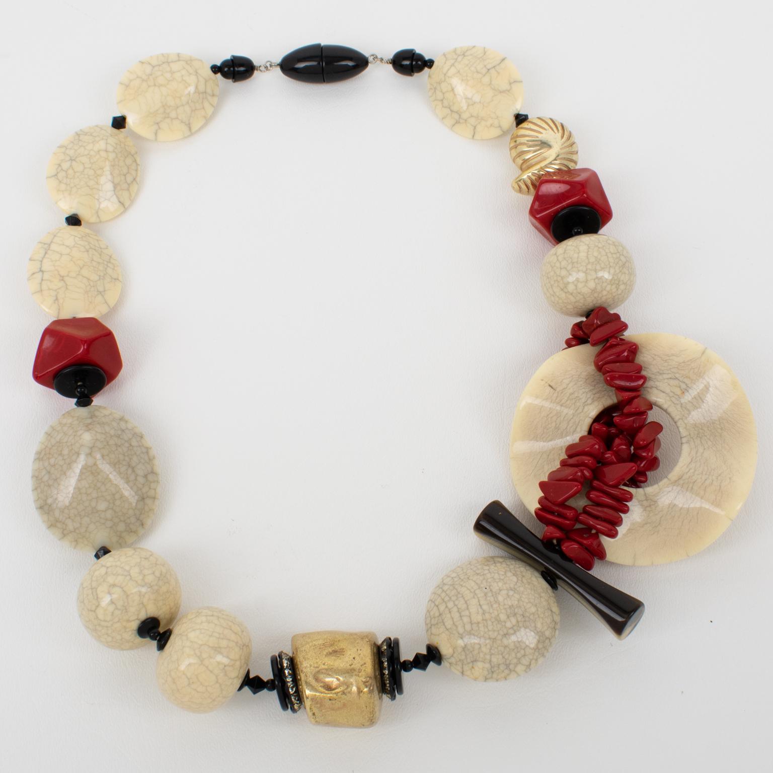 Women's or Men's Angela Caputi Japanese Inspiration Resin Choker Necklace with Faux-Ceramic Beads For Sale