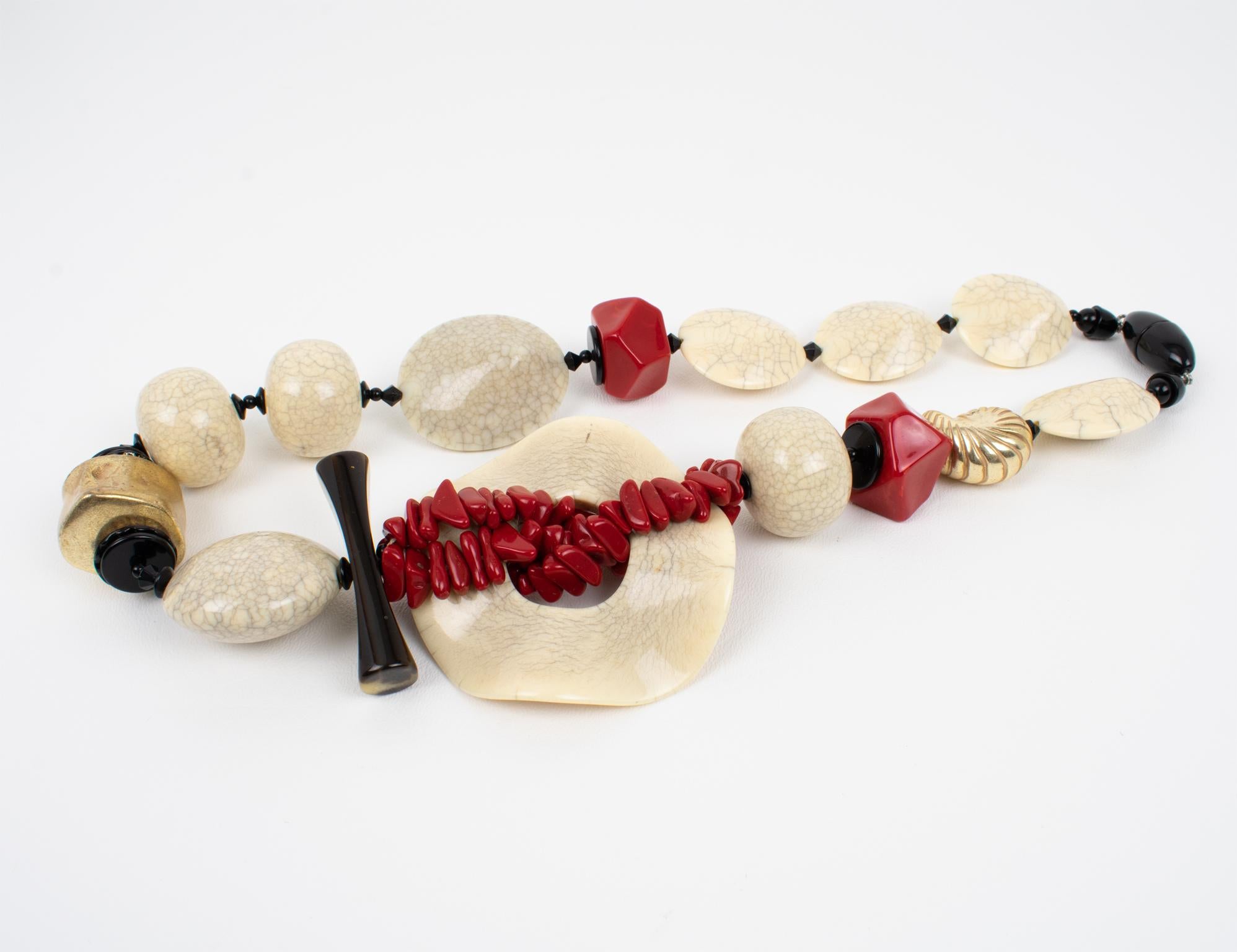 Angela Caputi Japanese Inspiration Resin Choker Necklace with Faux-Ceramic Beads For Sale 3