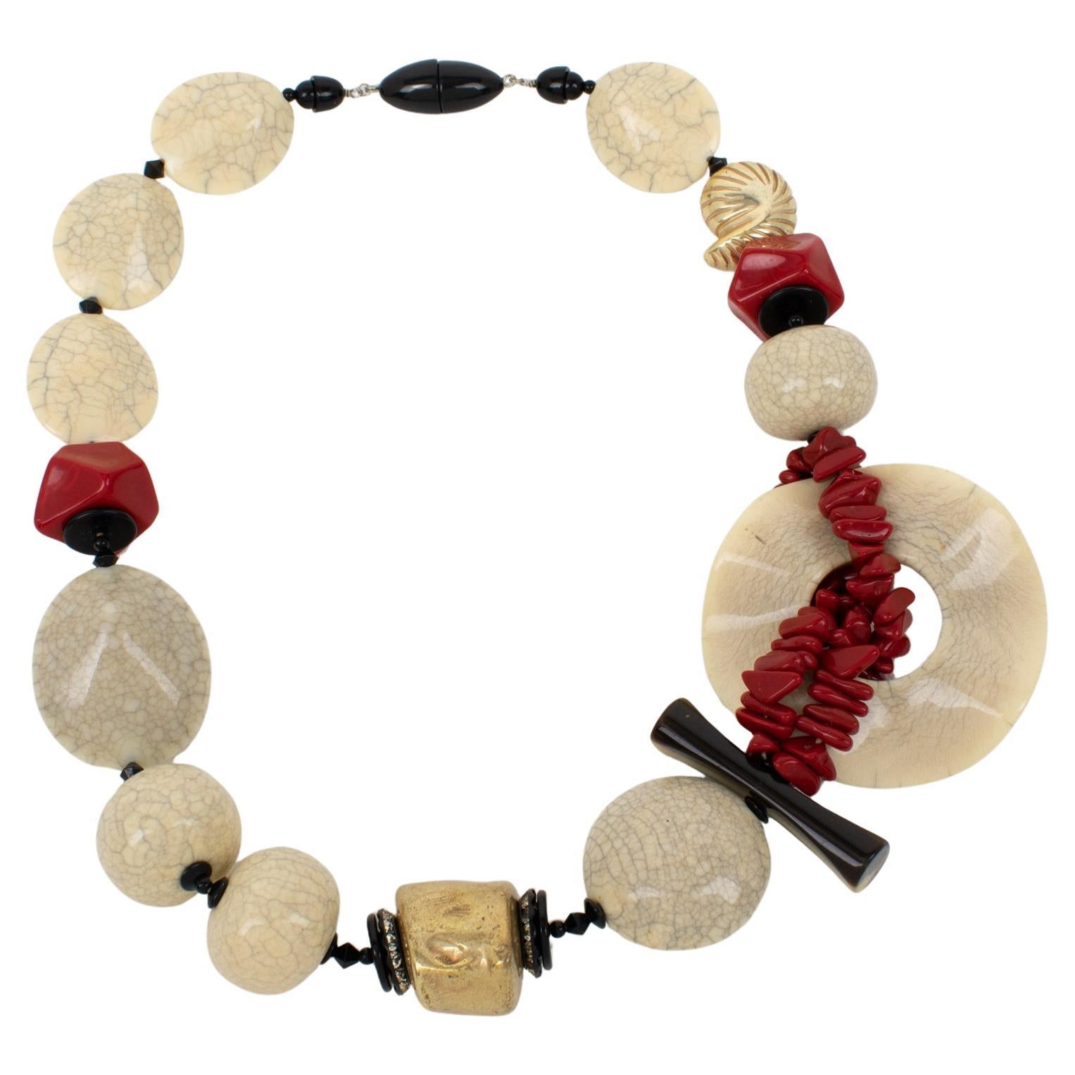 Angela Caputi Japanese Inspiration Resin Choker Necklace with Faux-Ceramic Beads For Sale