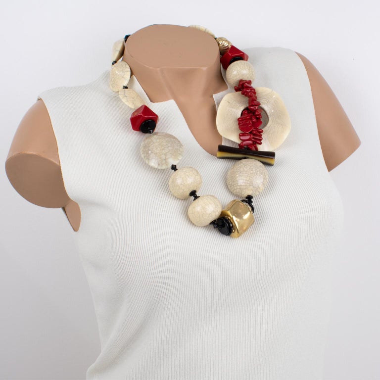 Angela Caputi Japanese Inspired Oversized Resin Necklace with Faux-Ceramic  Beads For Sale at 1stDibs