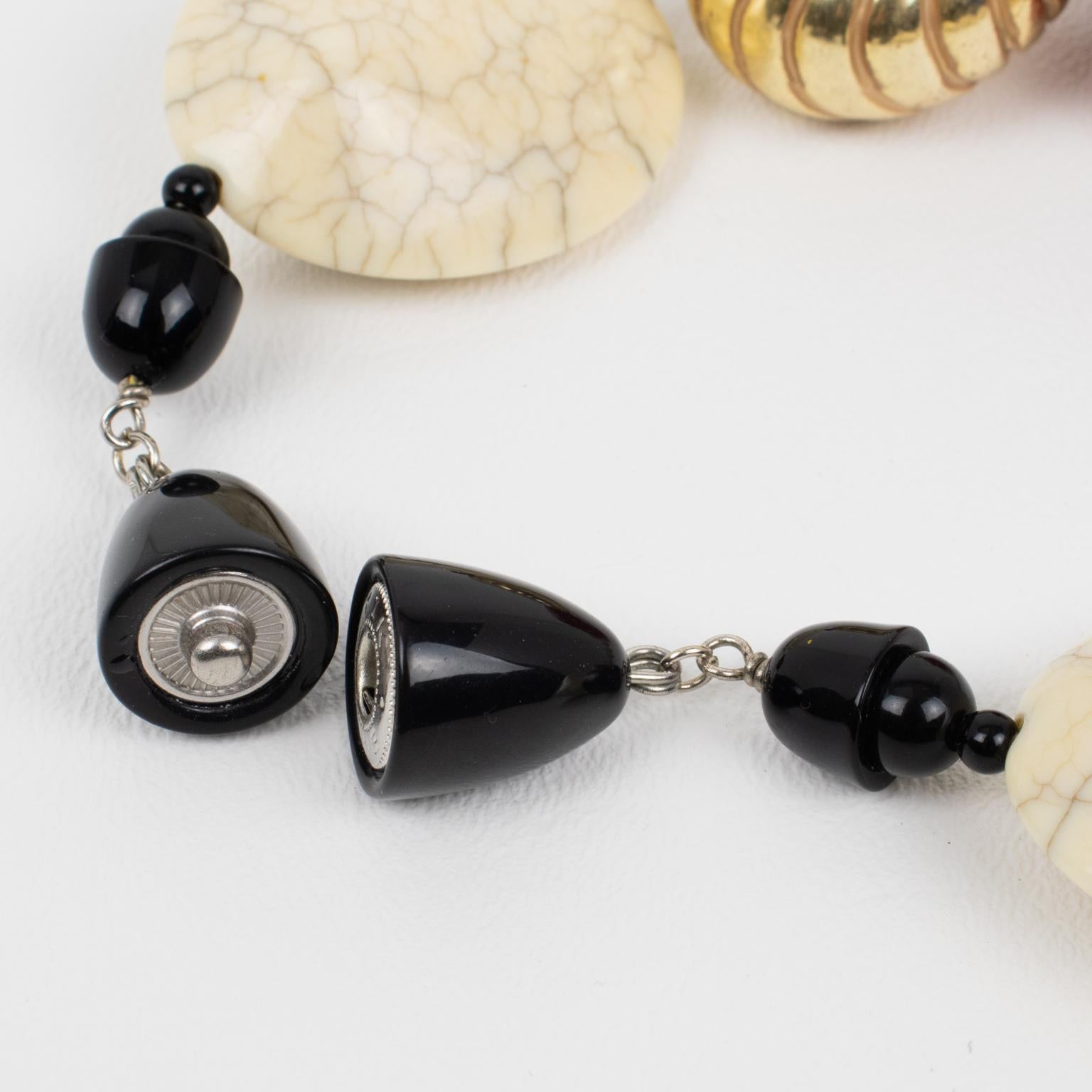 Modern Angela Caputi Japanese Inspired Oversized Resin Necklace with Faux-Ceramic Beads For Sale