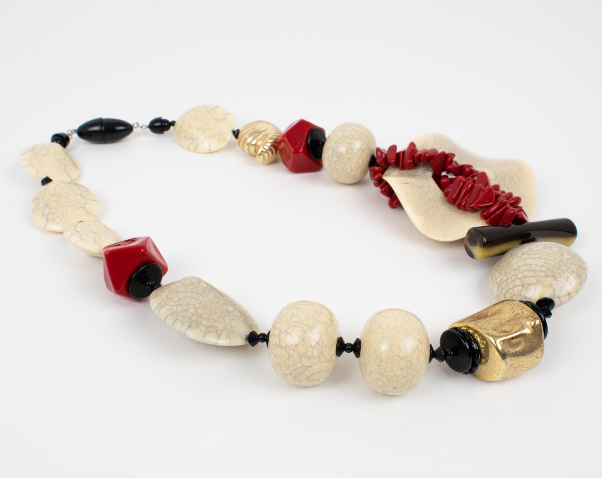 Angela Caputi Japanese Inspired Oversized Resin Necklace with Faux-Ceramic Beads In Excellent Condition For Sale In Atlanta, GA