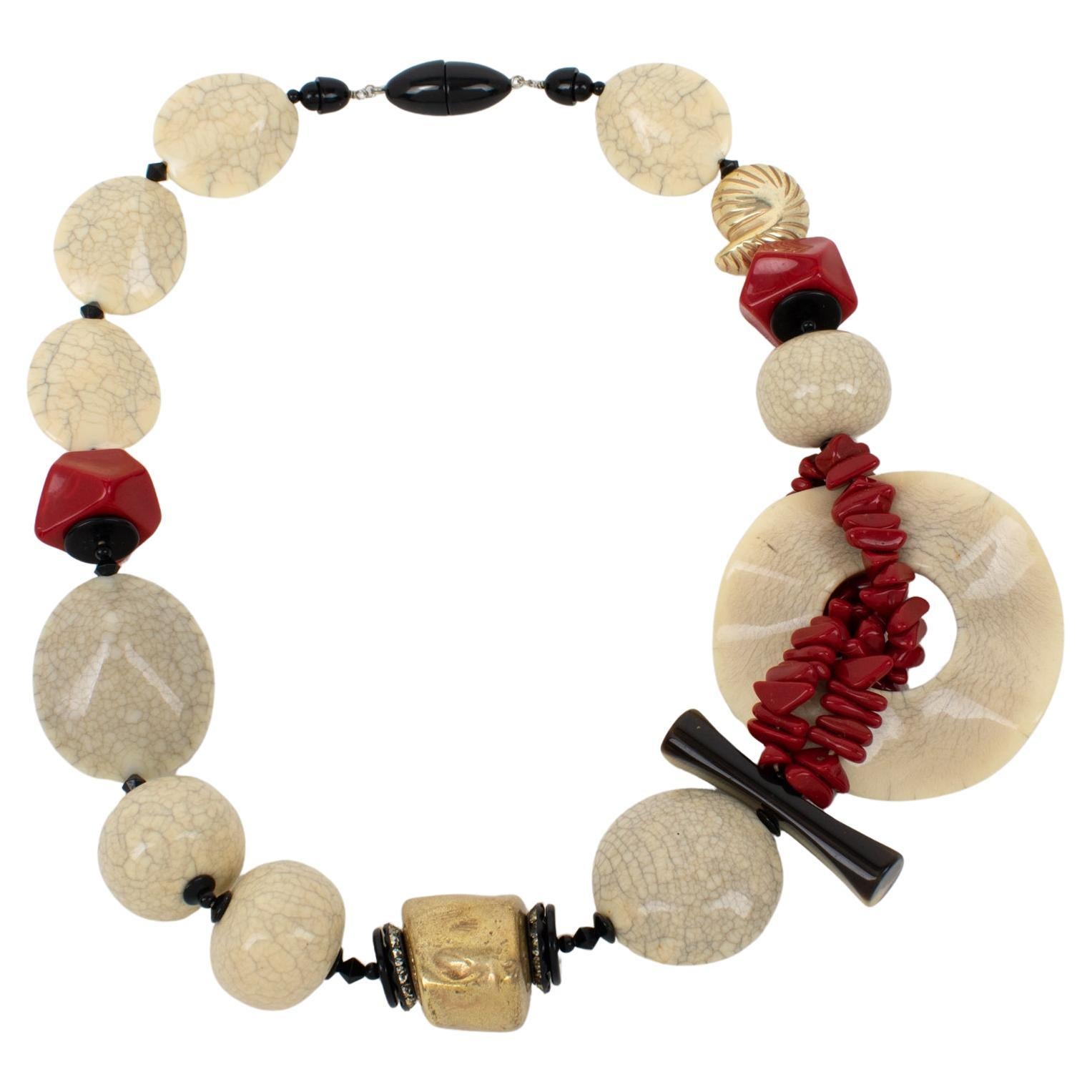 Angela Caputi Japanese Inspired Oversized Resin Necklace with Faux-Ceramic Beads For Sale