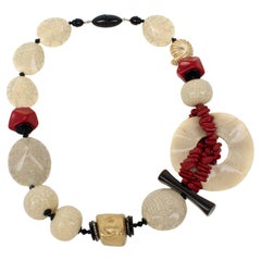 Vintage Angela Caputi Japanese Inspired Oversized Resin Necklace with Faux-Ceramic Beads