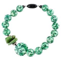 Angela Caputi Japanese-Inspired Resin Choker Necklace with Green Flowers