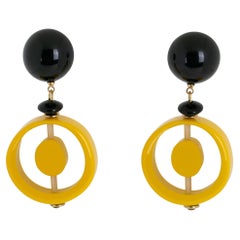Angela Caputi Marigold and Black Resin Dangle Pierced Earrings