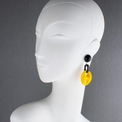 Angela Caputi Modernist Yellow and Black Resin Dangle Clip Earrings