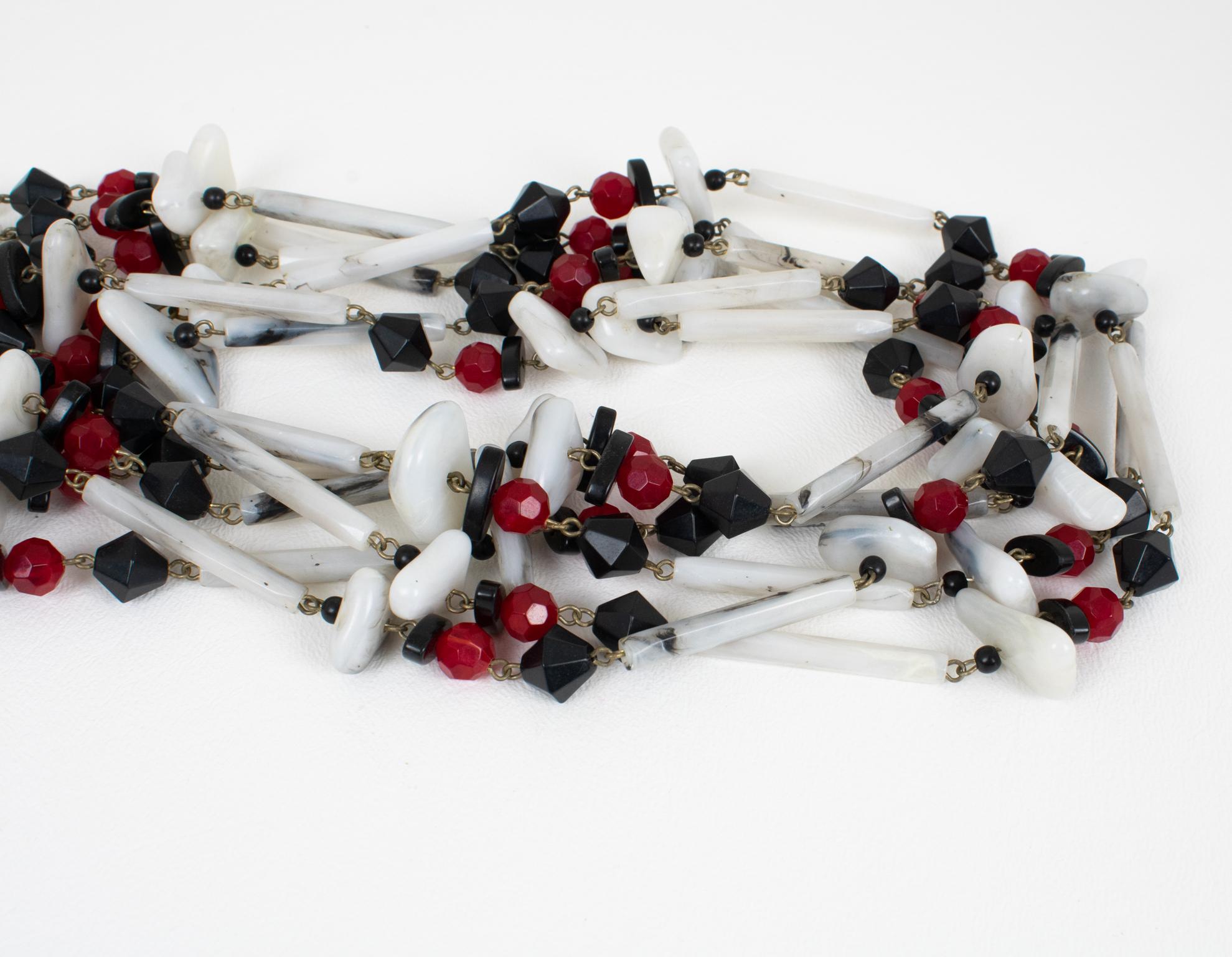 Women's or Men's Angela Caputi Multi-Strand Choker Necklace Red, White, Black Resin Pebbles