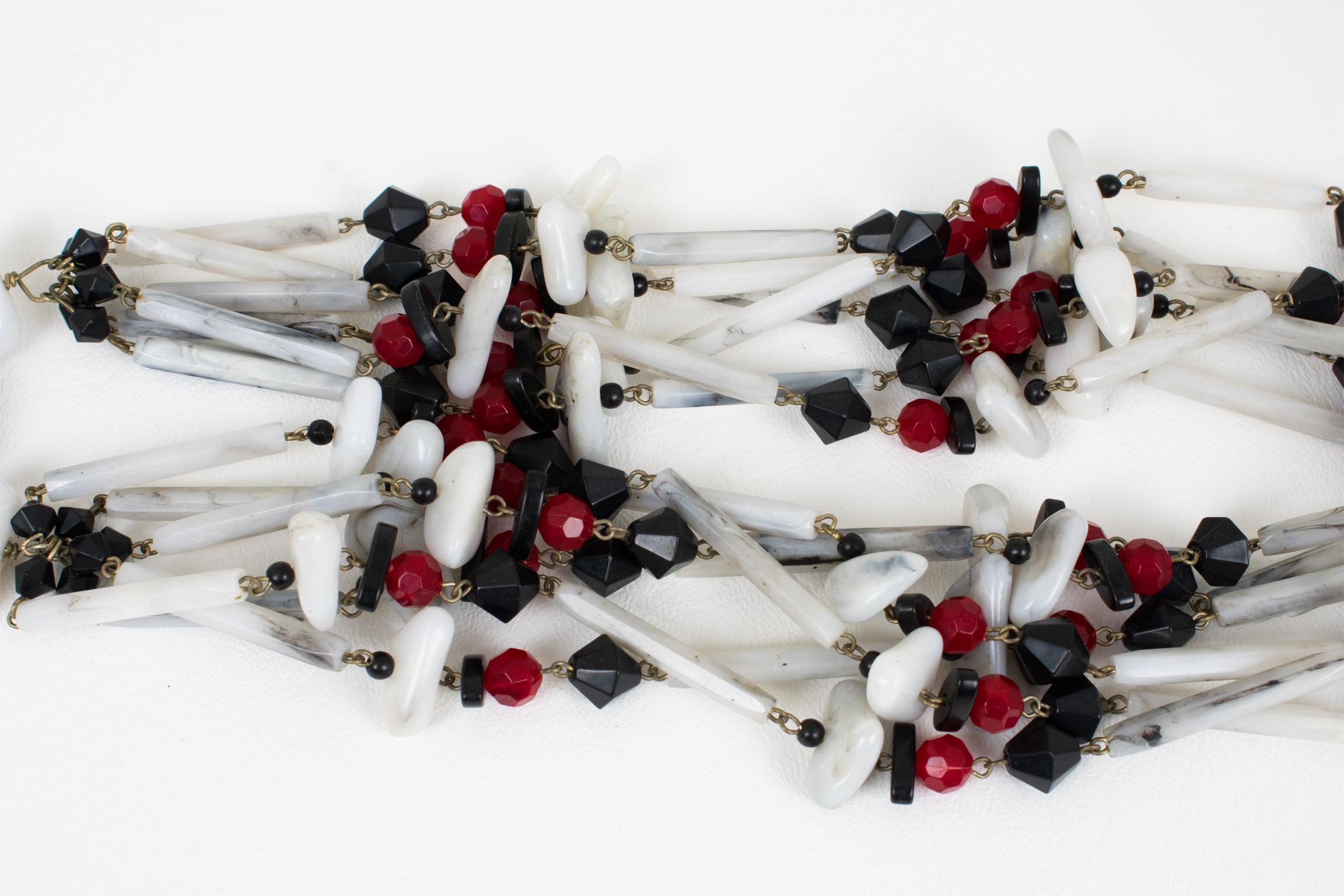 Angela Caputi Multi-Strand Choker Necklace Red, White, Black Resin Pebbles 1
