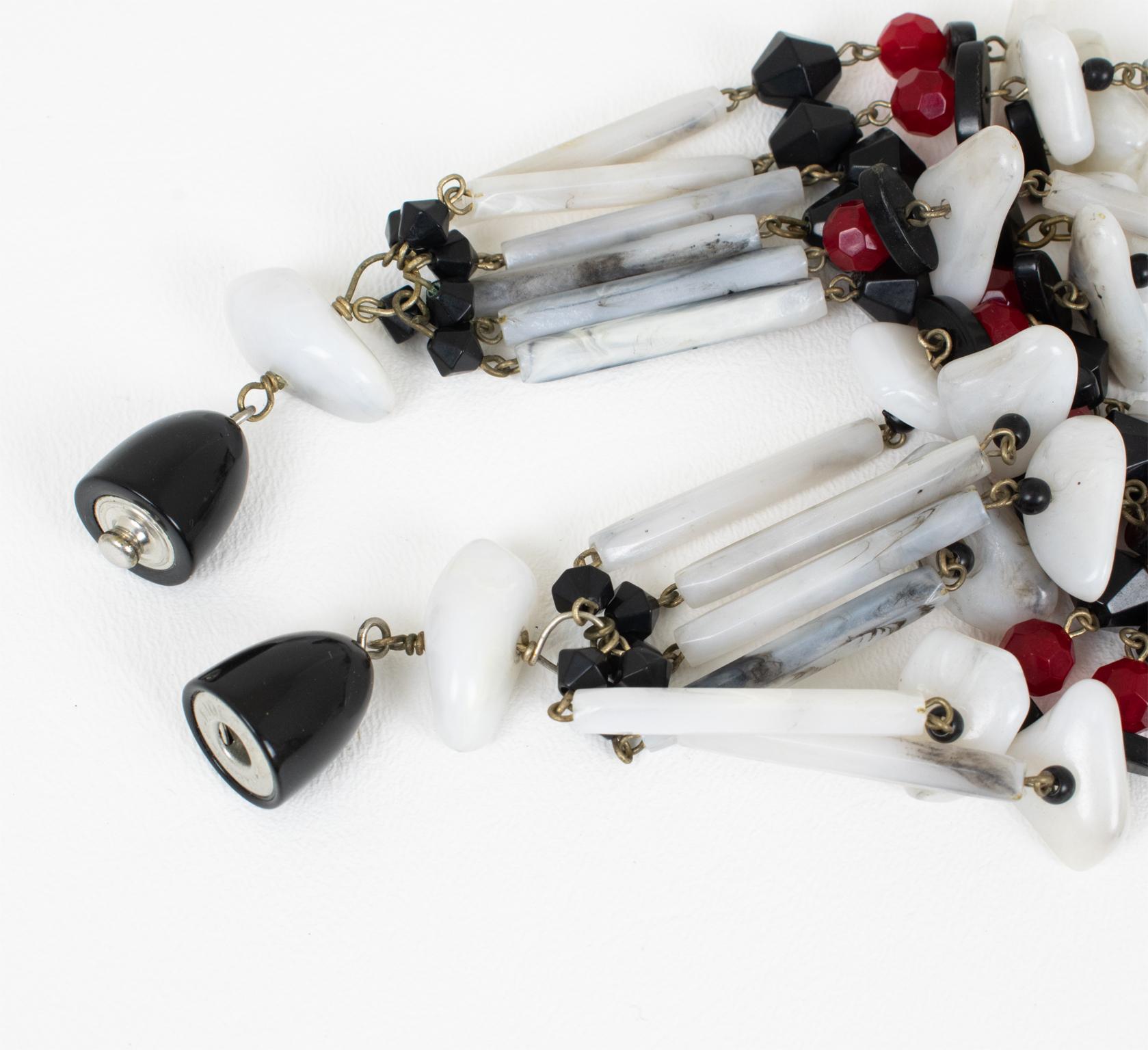 Angela Caputi Multi-Strand Choker Necklace Red, White, Black Resin Pebbles 2