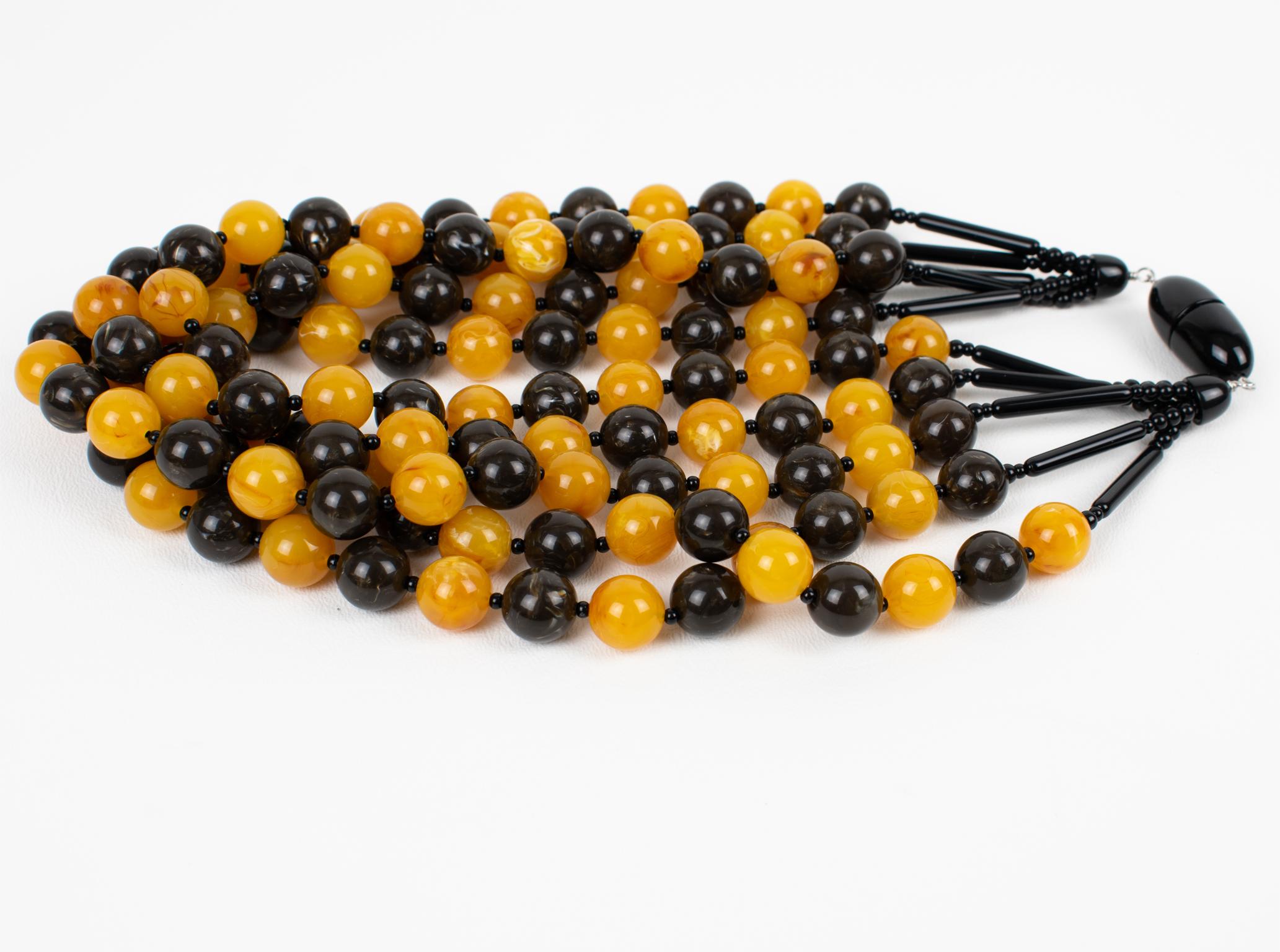 da uomo o donna Angela Caputi Collana in resina a più fili con perline color mandarino e nero in vendita
