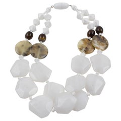 Angela Caputi Multi-Strand Choker Necklace White and Brown Pebbles