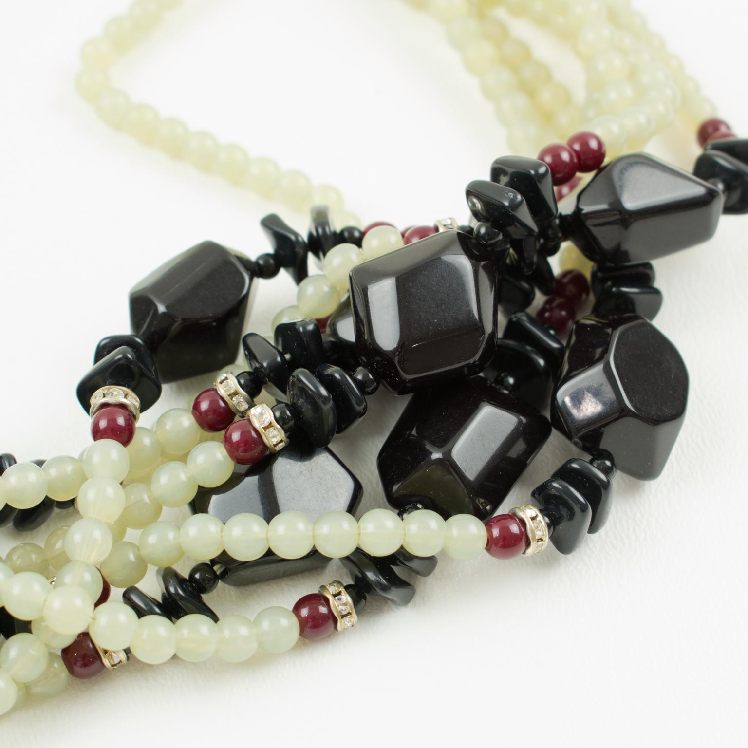 Angela Caputi Multi-Strand Green and Black Resin Choker Necklace For Sale 2