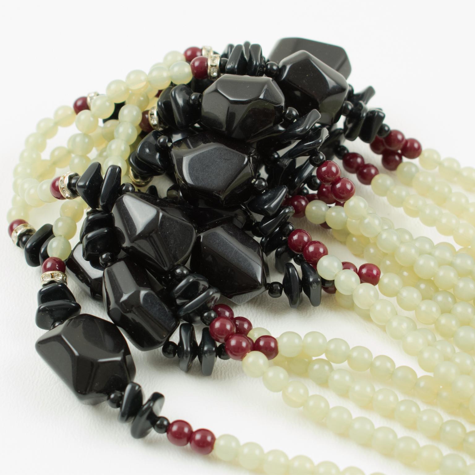 Angela Caputi Multi-Strand Green and Black Resin Choker Necklace For Sale 3