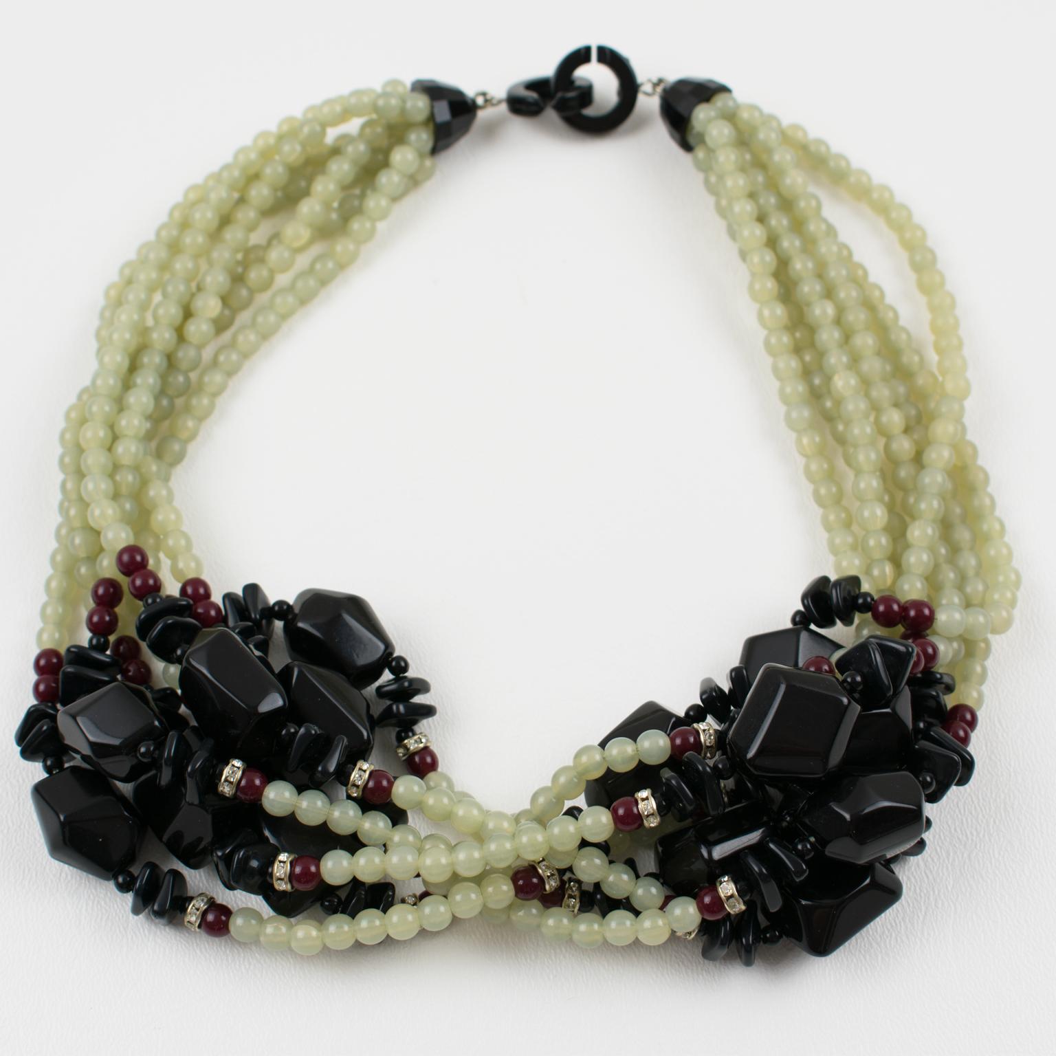 Angela Caputi Multi-Strand Green and Black Resin Choker Necklace For Sale 4