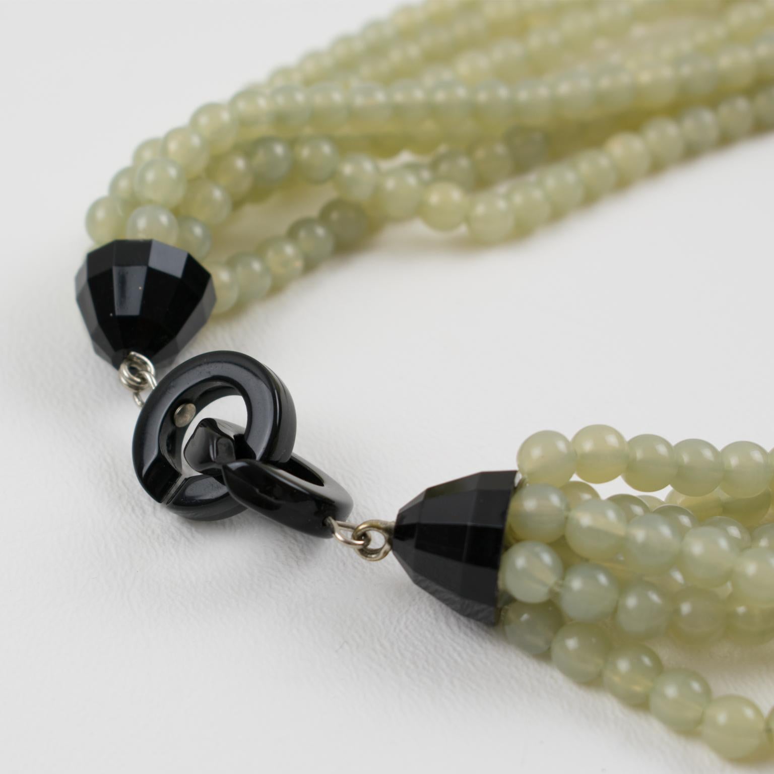 Angela Caputi Multi-Strand Green and Black Resin Choker Necklace In Excellent Condition For Sale In Atlanta, GA
