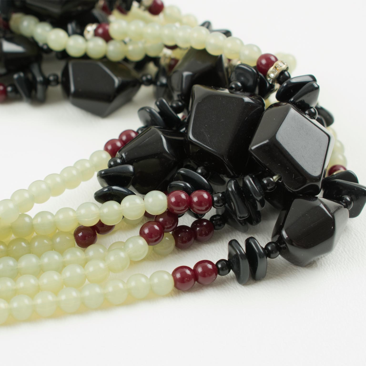 Women's or Men's Angela Caputi Multi-Strand Green and Black Resin Choker Necklace For Sale