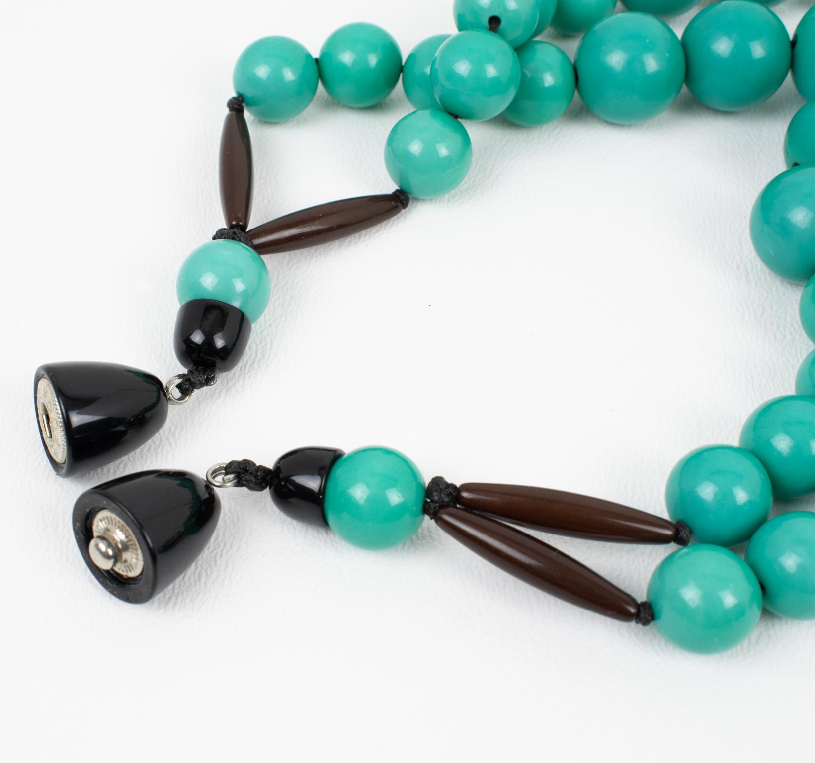 Angela Caputi Multi-Strand Green Teal Choker Necklace Red and Black Pebbles 3