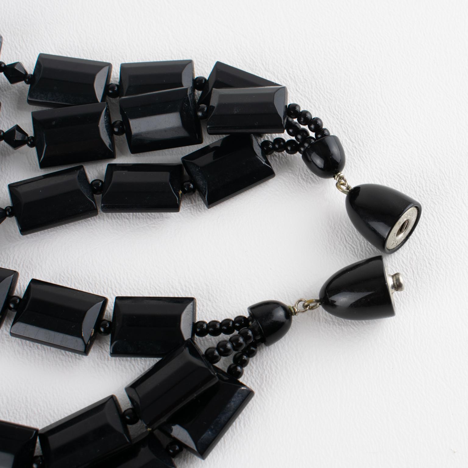 Angela Caputi - Collana girocollo in resina a più fili, nero e grigio perlato in vendita 7