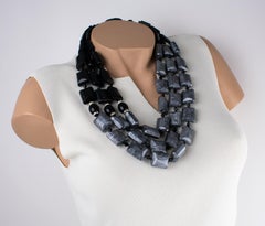Angela Caputi Multi-Strand Resin Choker Necklace Black and Pearlized Gray