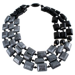 Angela Caputi Multi-Strand Resin Choker Necklace Black and Pearlized Gray