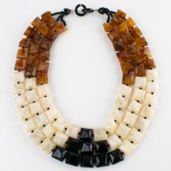 Angela Caputi Multi-Strand Resin Choker Necklace Black, Faux-Marble and Rootbeer