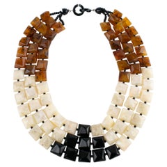 Angela Caputi Multi-Strand Resin Choker Necklace Black, Faux-Marble and Rootbeer