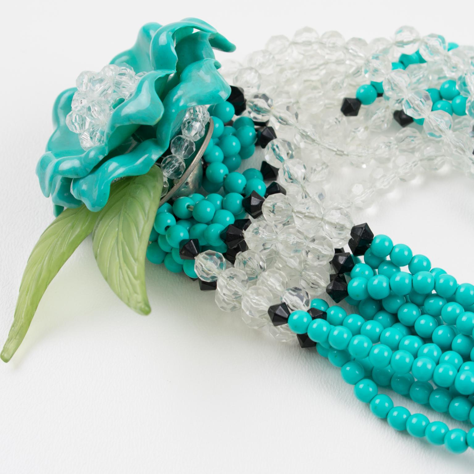 Angela Caputi Multi-Strand Resin Necklace Turquoise Flower 5