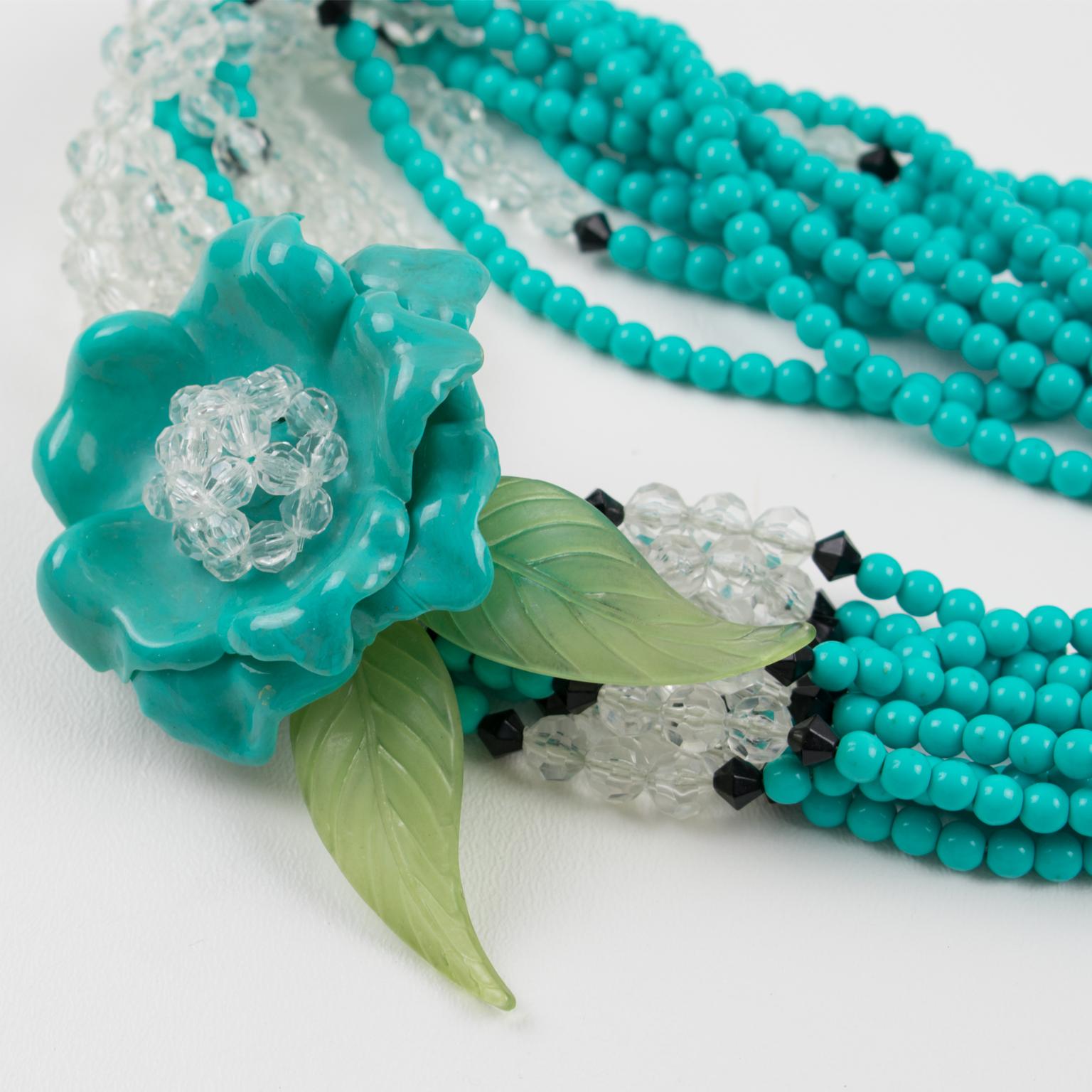 Angela Caputi Multi-Strand Resin Necklace Turquoise Flower 6