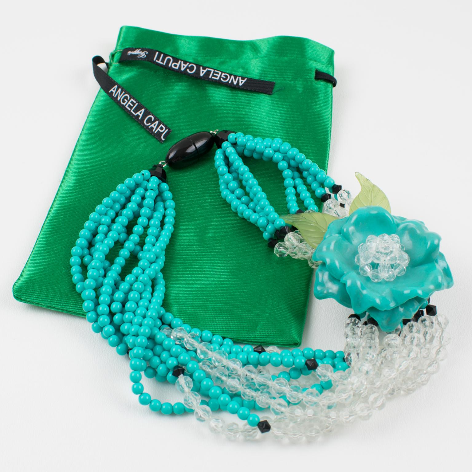 Modern Angela Caputi Multi-Strand Resin Necklace Turquoise Flower