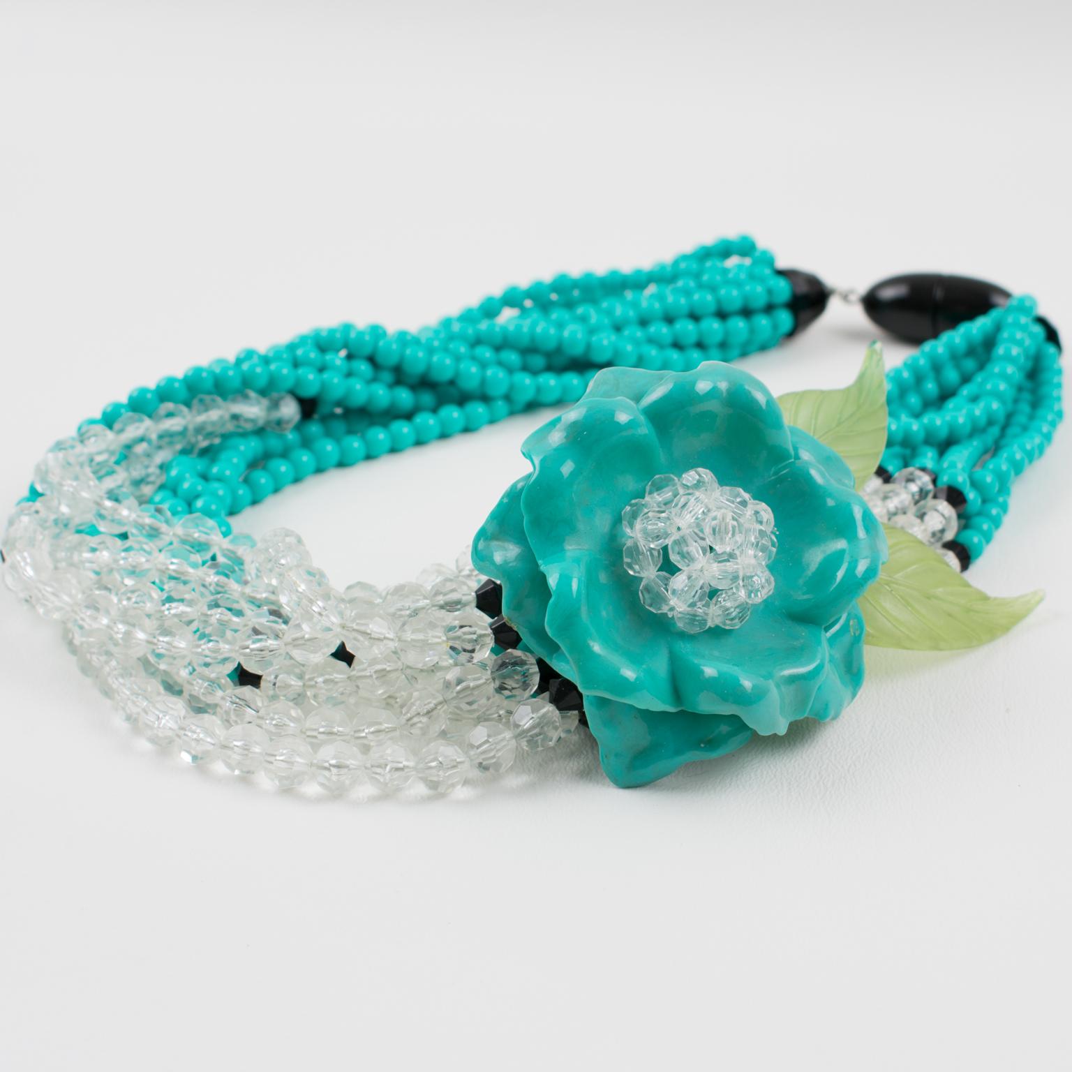 Angela Caputi Multi-Strand Resin Necklace Turquoise Flower 1