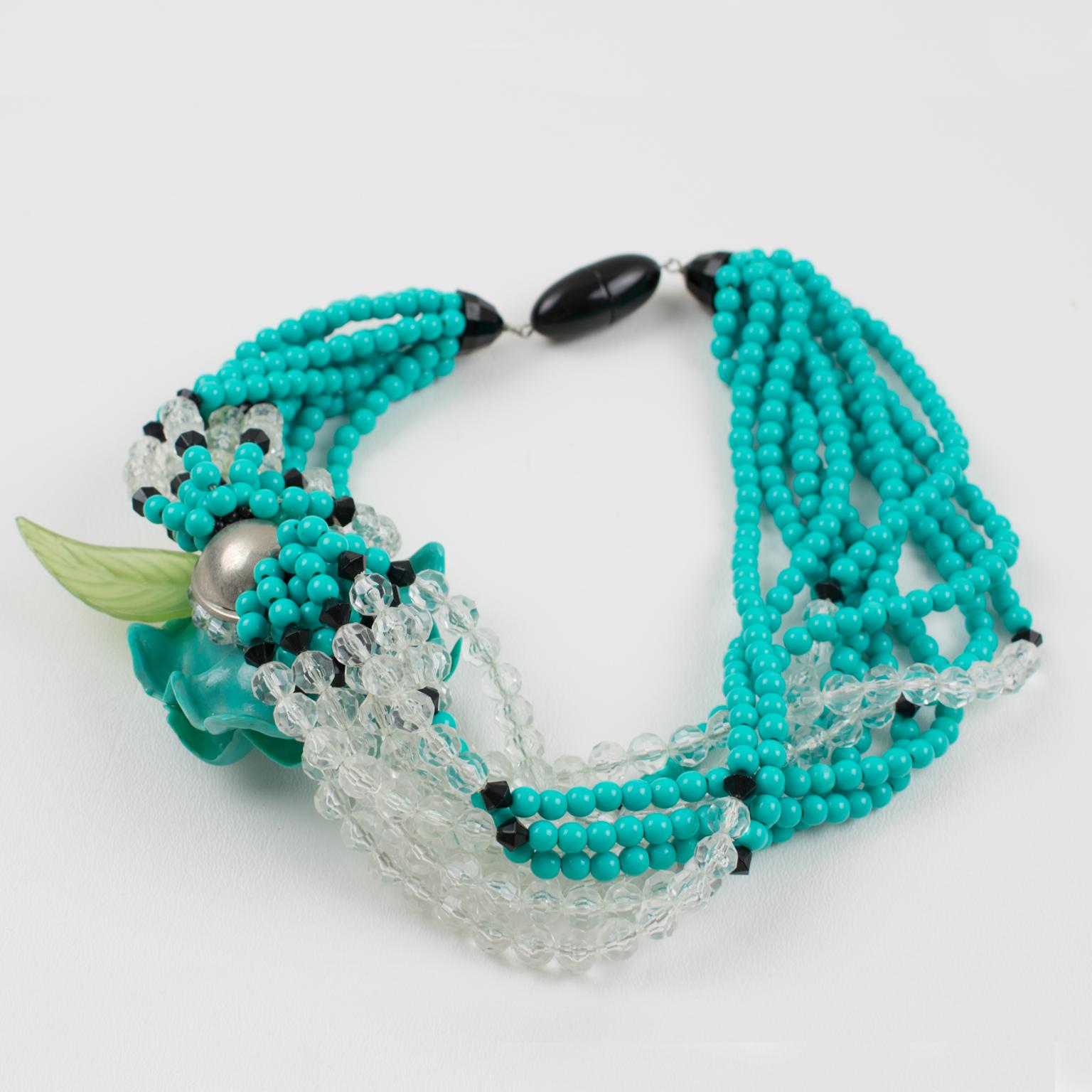 Angela Caputi Multi-Strand Resin Necklace Turquoise Flower 2