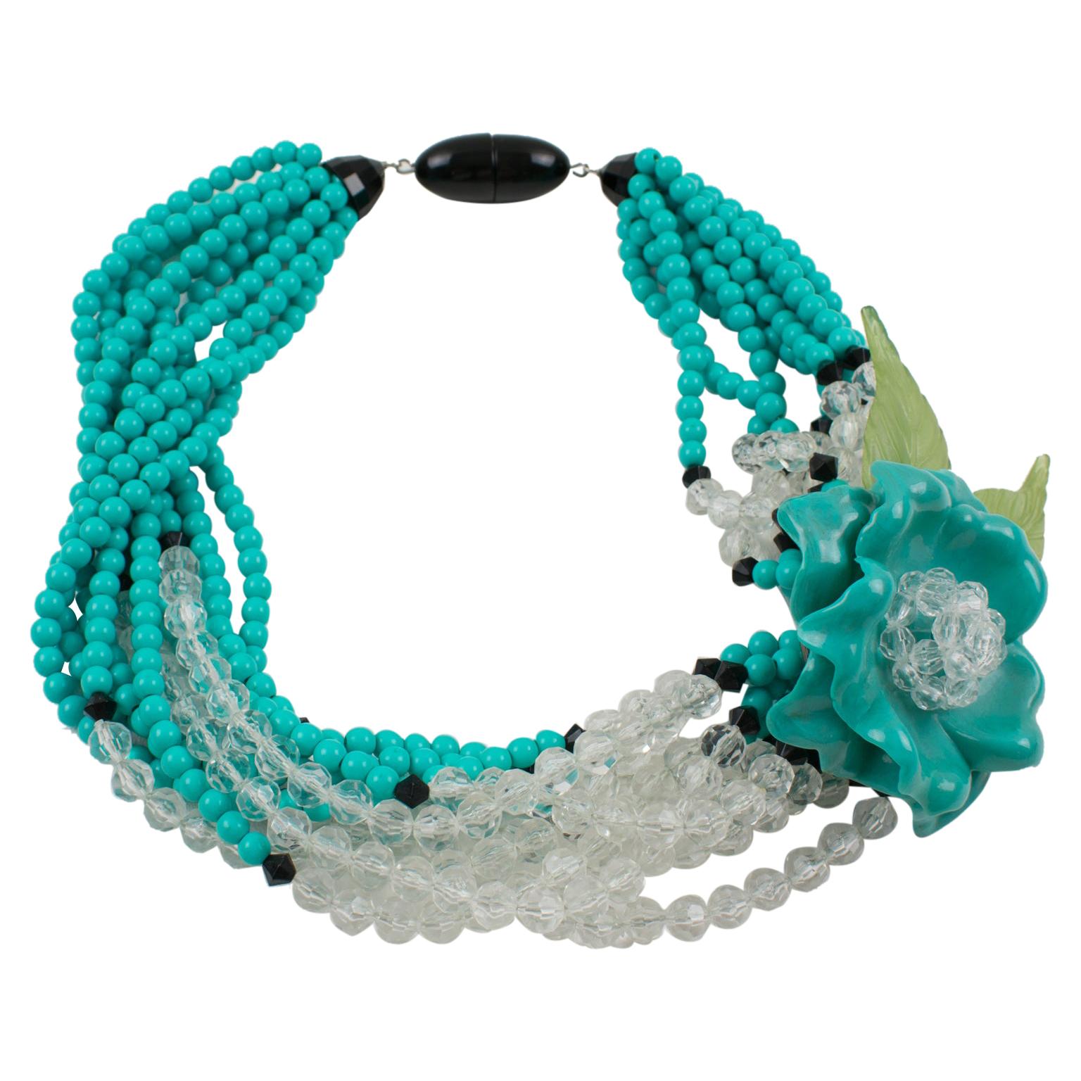 Angela Caputi Multi-Strand Resin Necklace Turquoise Flower