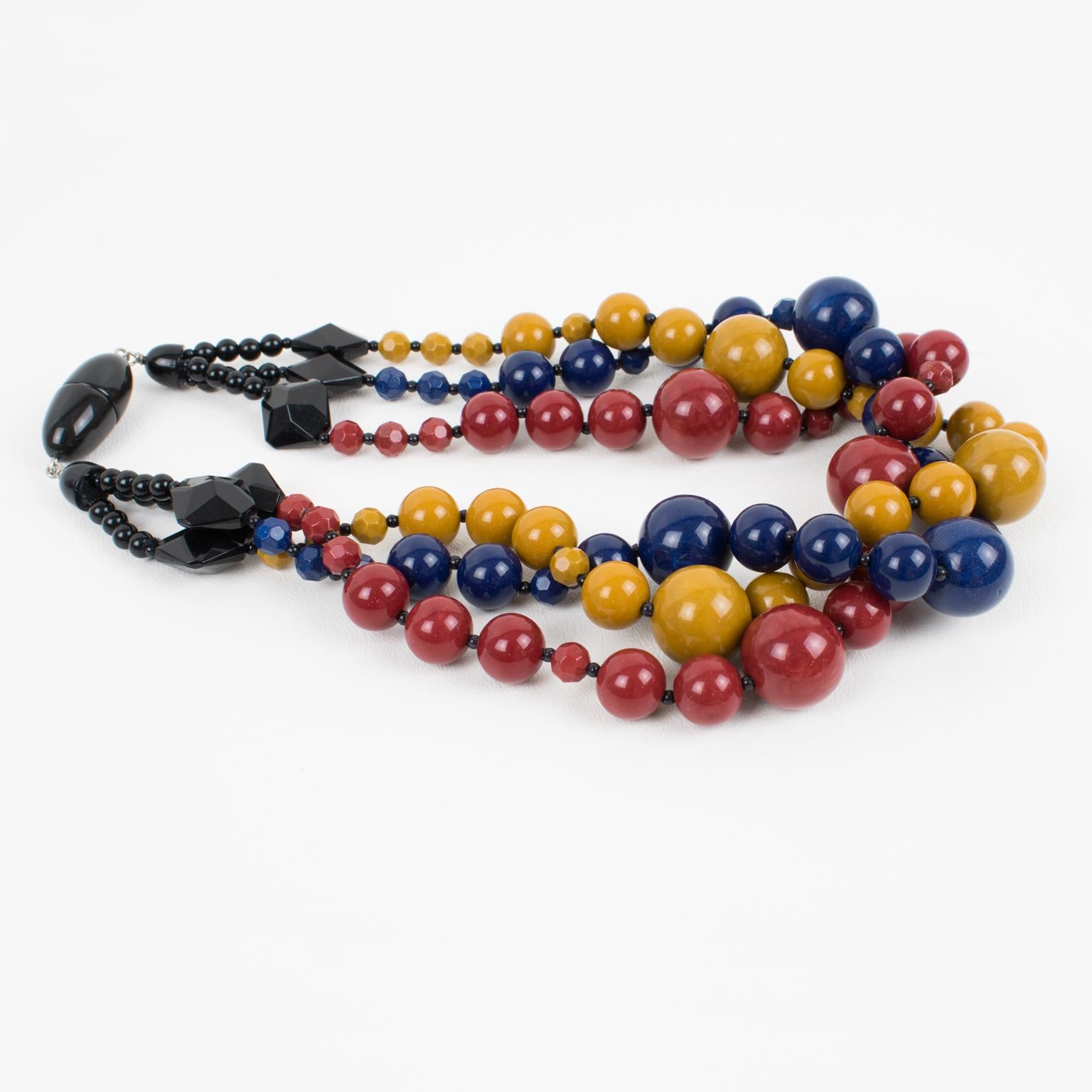 Angela Caputi Mehrreihige dreifarbige Choker-Halskette aus Harz für Damen oder Herren im Angebot