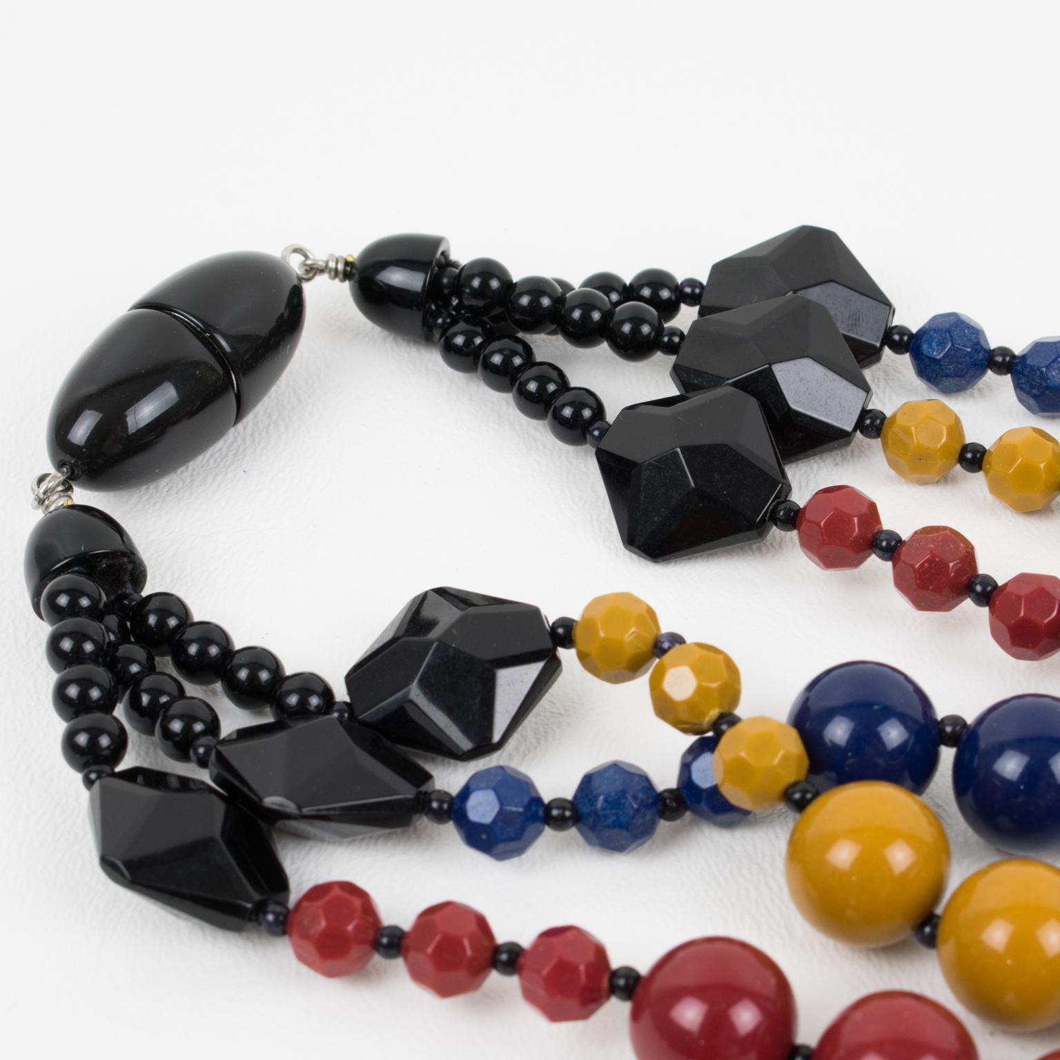 Angela Caputi Multi-Strand Tri-Color Resin Choker Necklace In Excellent Condition For Sale In Atlanta, GA