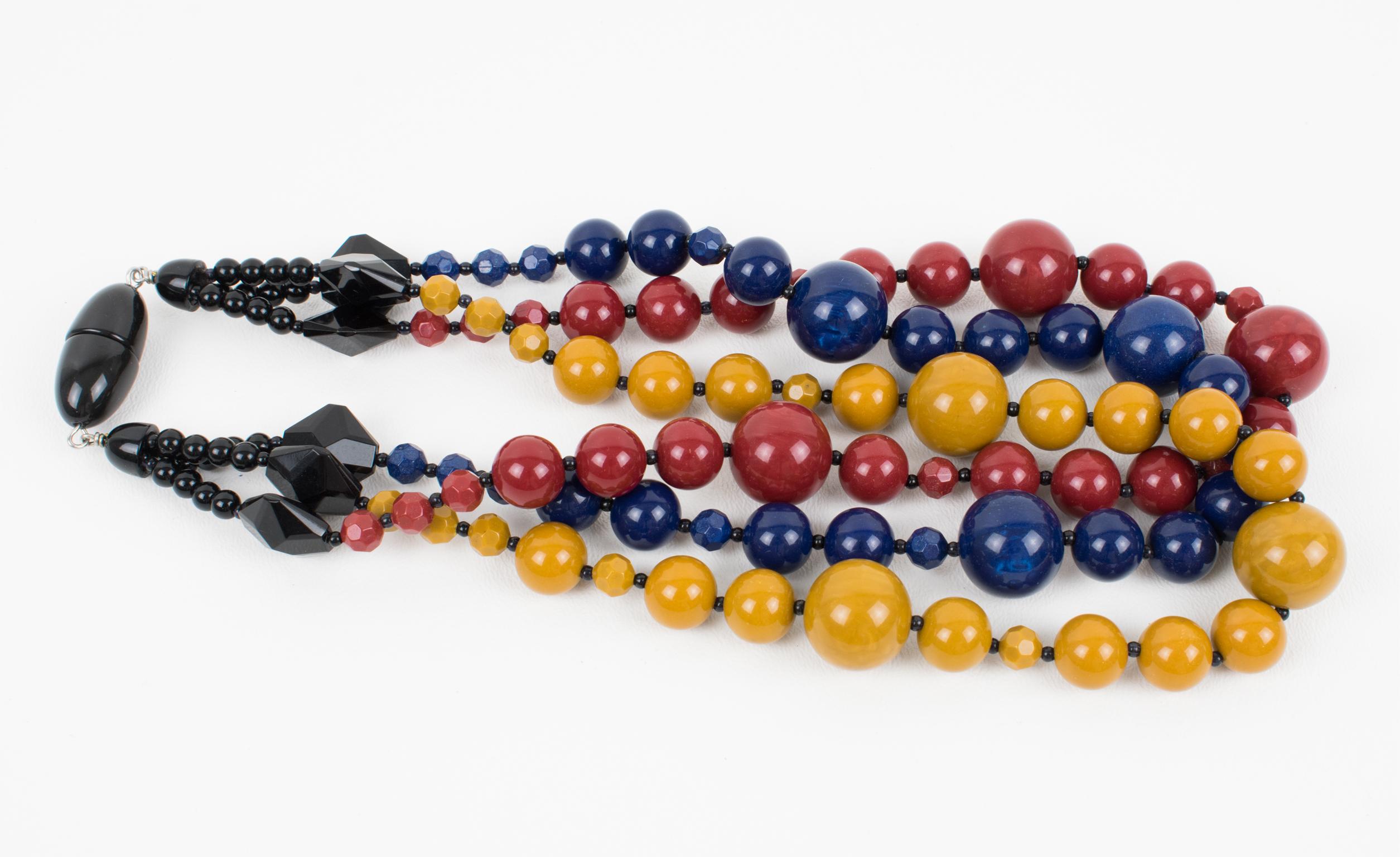 Angela Caputi Multi-Strand Tri-Color Resin Choker Necklace For Sale 1