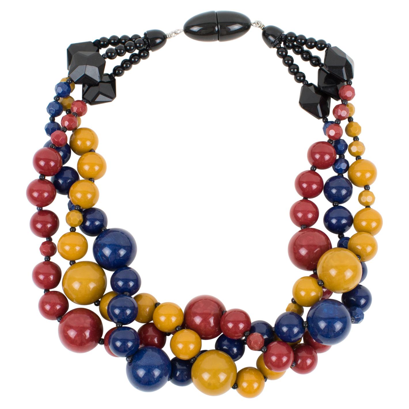 Angela Caputi Multi-Strand Tri-Color Resin Choker Necklace For Sale