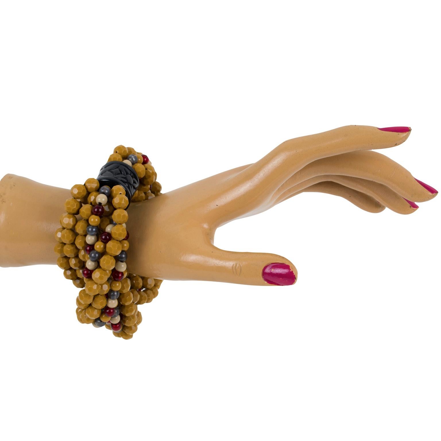 Angela Caputi Multi-Strand Yellow Mustard Resin Beaded Bracelet In Excellent Condition In Atlanta, GA