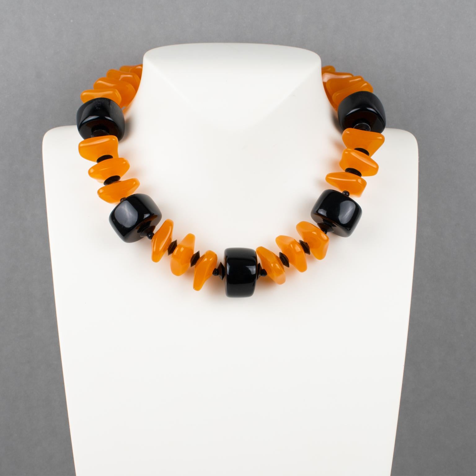 Modern Angela Caputi Orange and Black Resin Choker Necklace For Sale