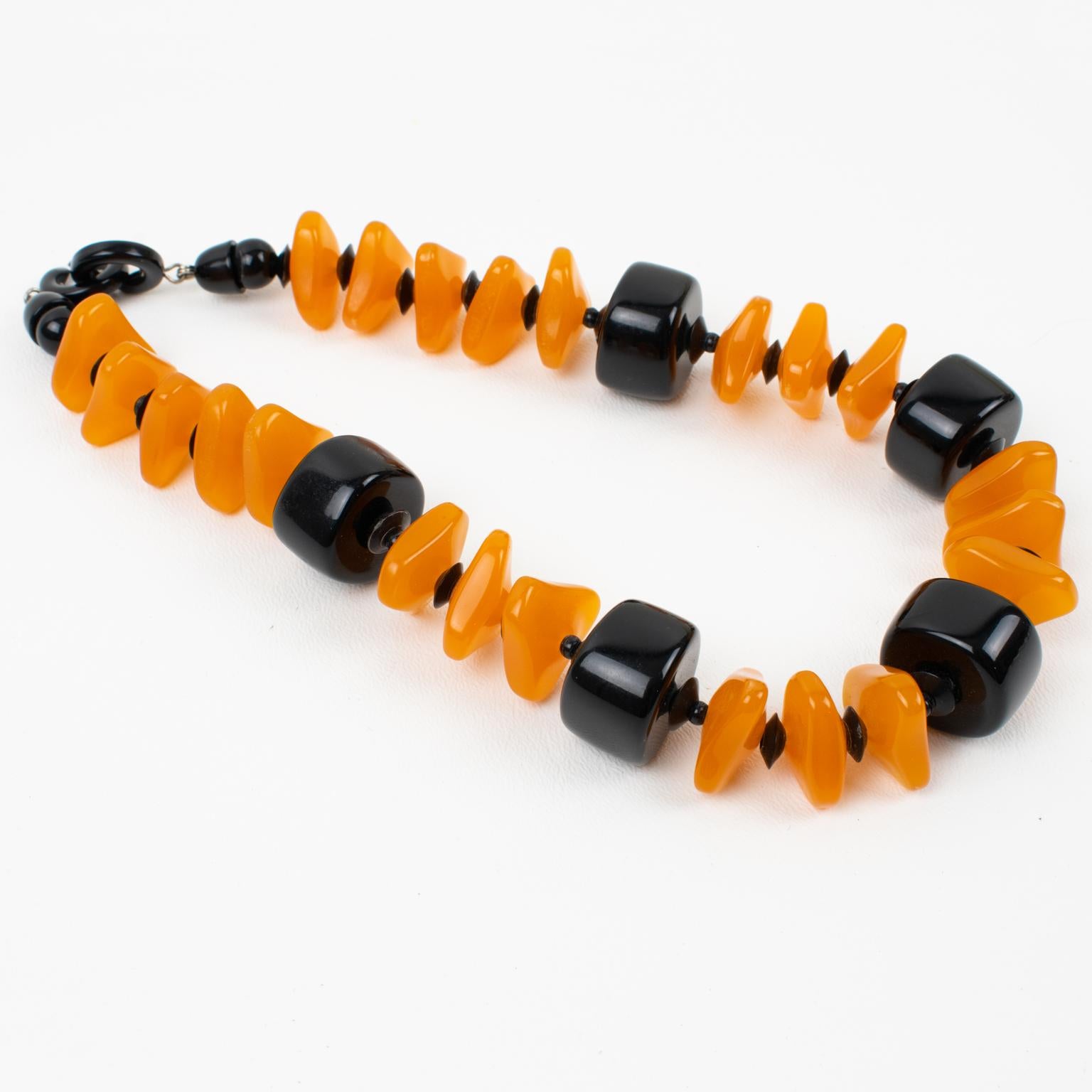Women's or Men's Angela Caputi Orange and Black Resin Choker Necklace For Sale