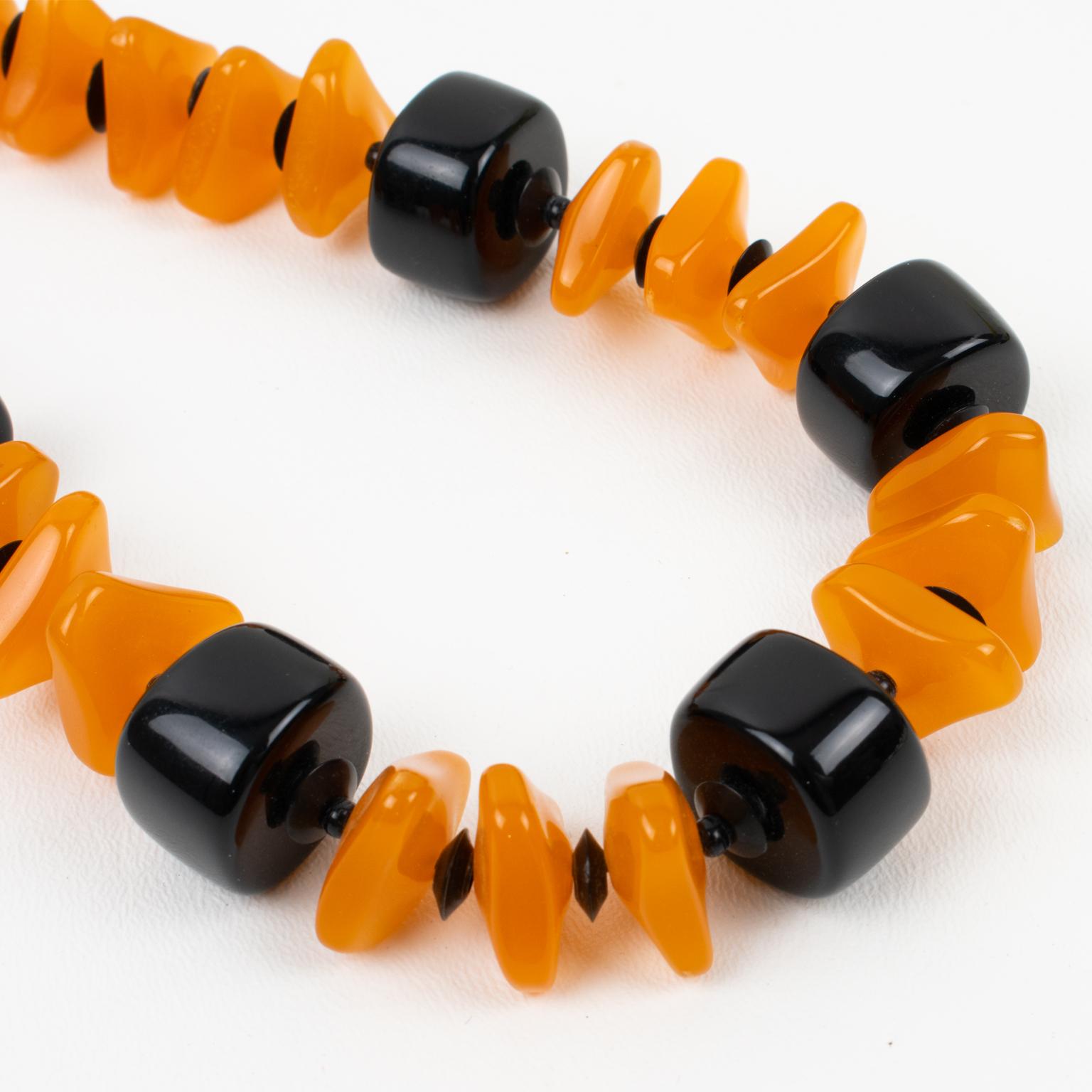 Modern Angela Caputi Orange and Black Resin Choker Necklace For Sale