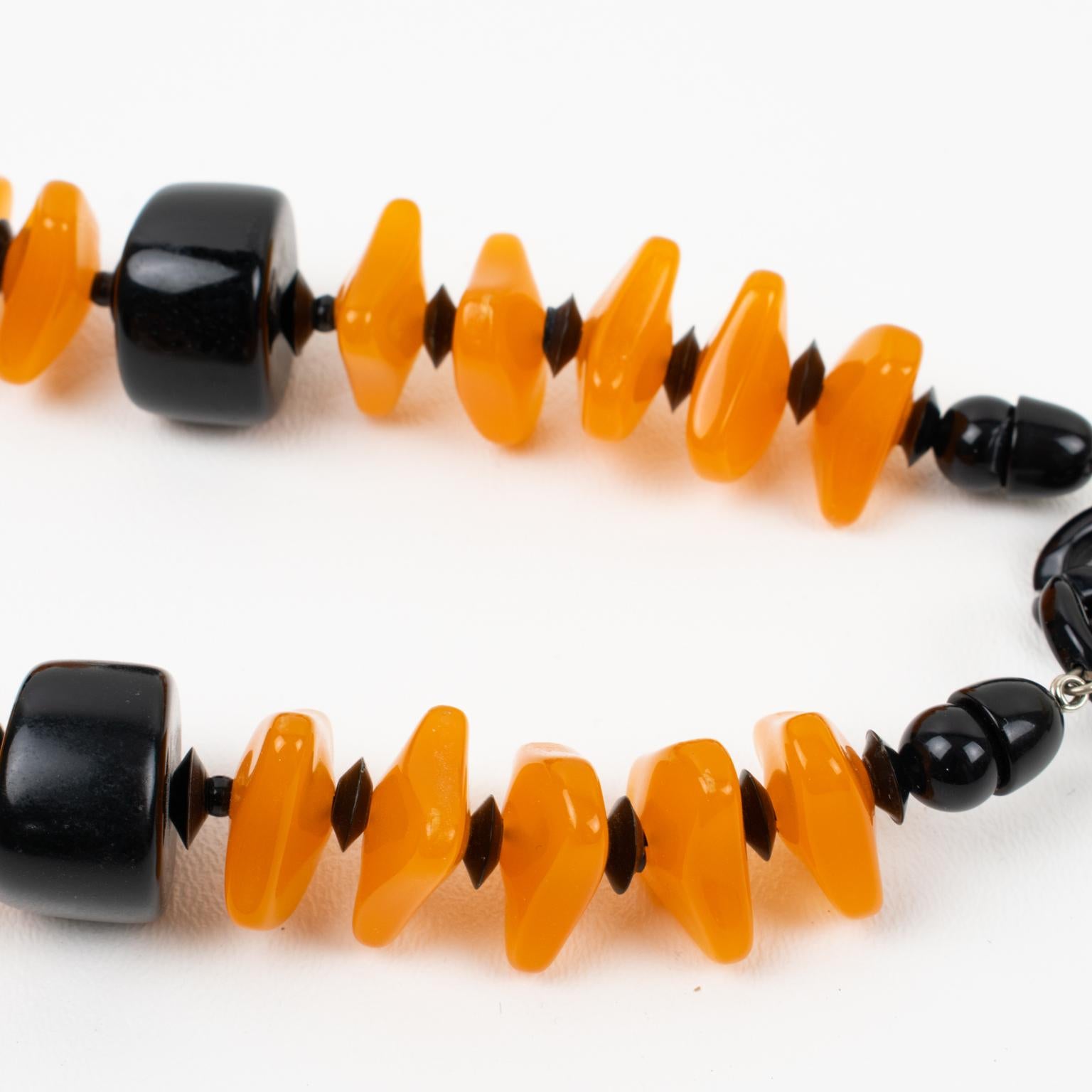 Angela Caputi Orange and Black Resin Choker Necklace For Sale 2