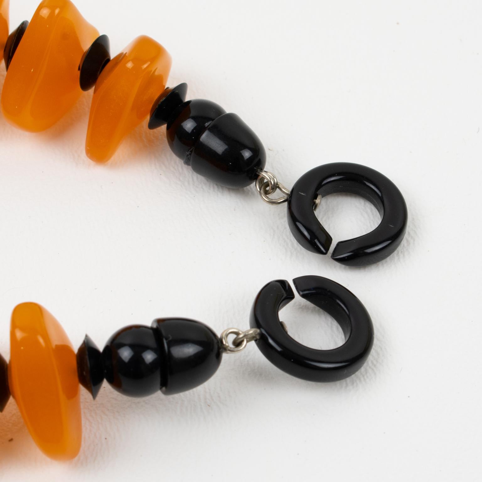 Women's or Men's Angela Caputi Orange and Black Resin Choker Necklace For Sale