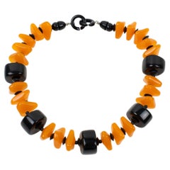 Angela Caputi Orange and Black Resin Choker Necklace