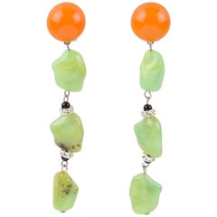 Angela Caputi Orange & Green Dangle Resin Clip Earrings
